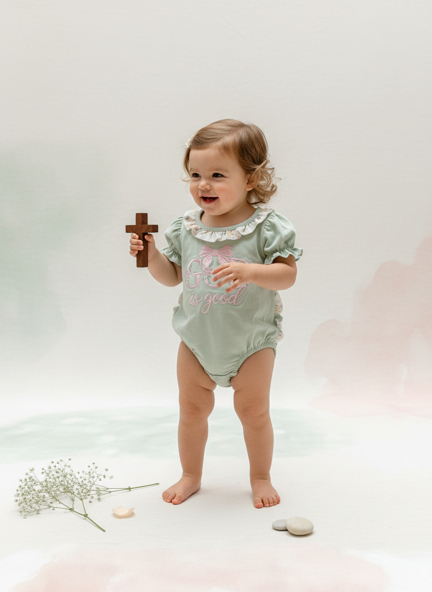 God is Good Floral Bow Bubble Romper