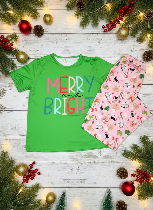 Merry & Bright Pajamas – Women’s Christmas Pajama Set- Small Beginnings Boutique