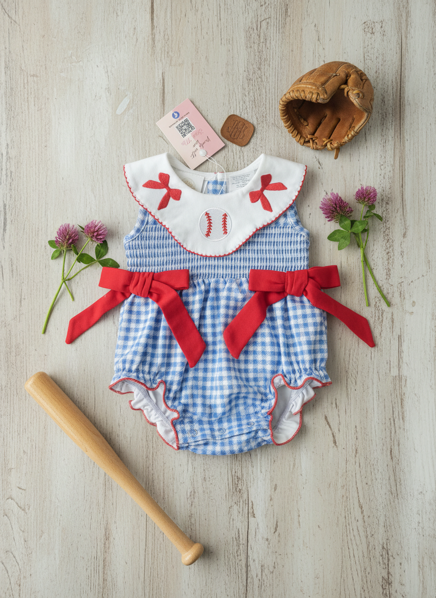 Smocked All-Star Embroidered Baseball Bubble