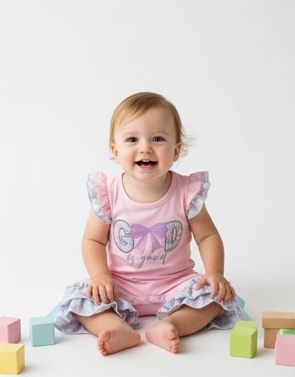 God Is Good” Embroidered Baby Romper – Faith-Inspired Baby Clothing