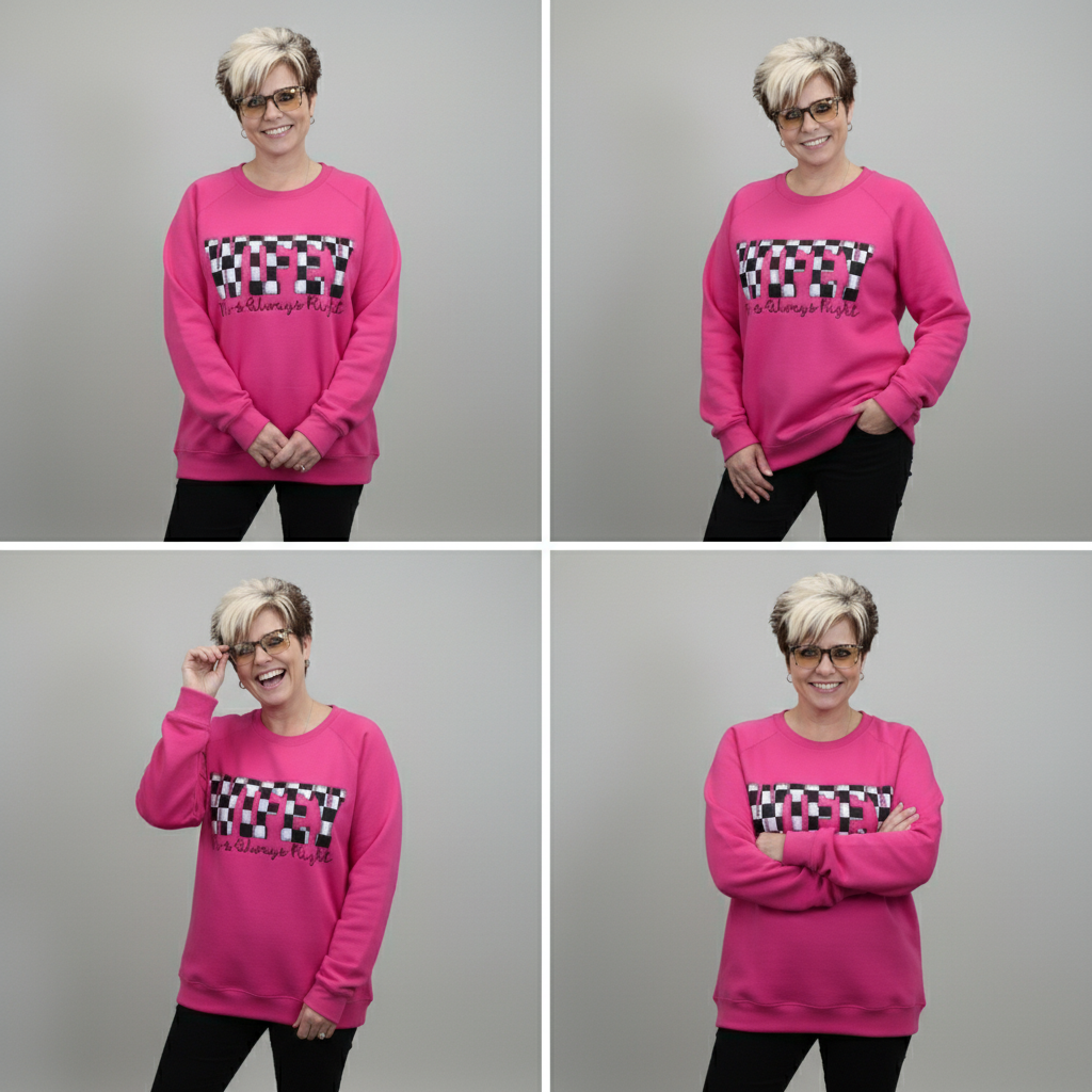 Embroidered Retro Wifey Sweatshirt – Hot Pink Mrs. Always Right