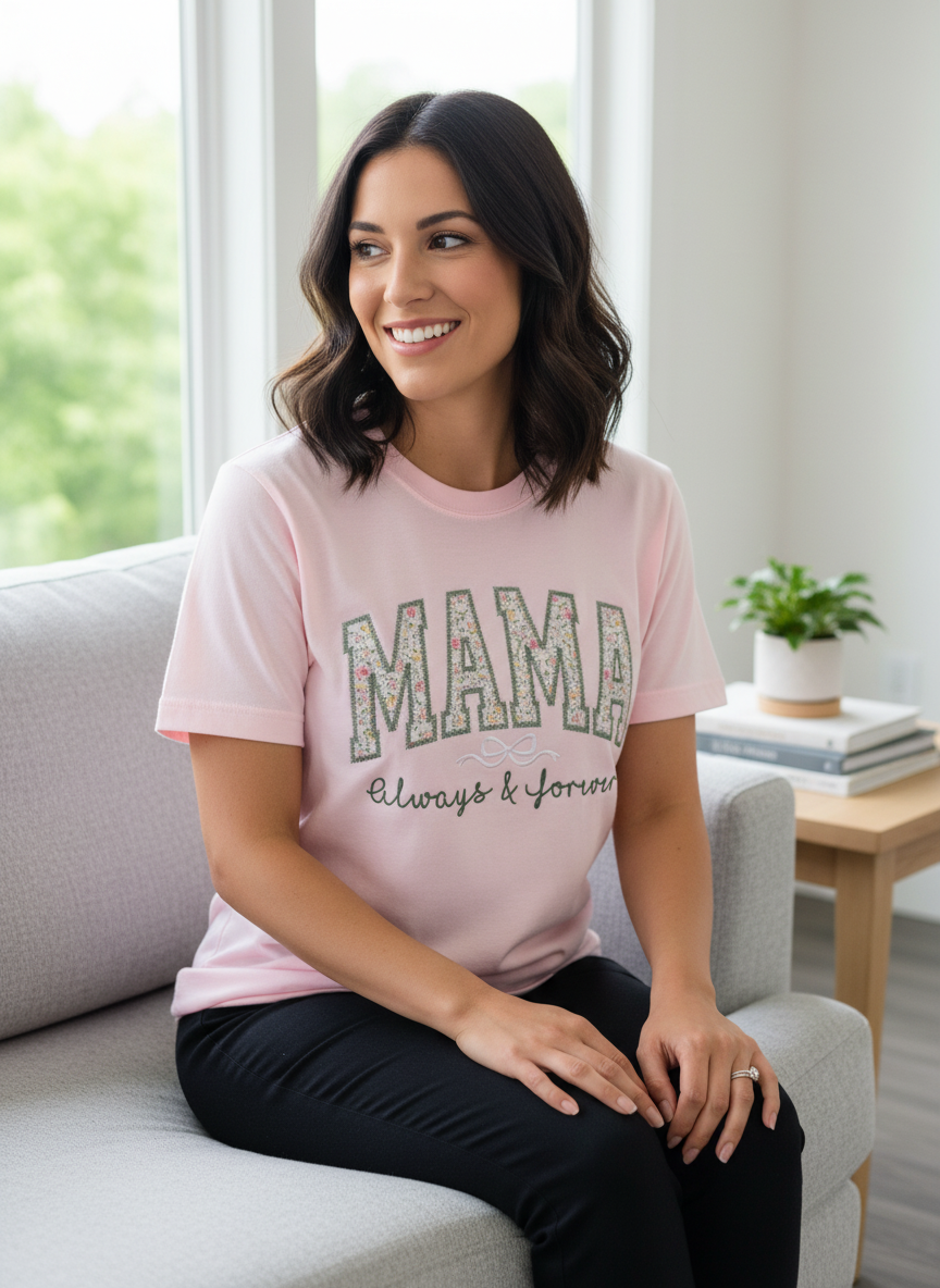 The Always & Forever Mama Floral Applique Tee"
