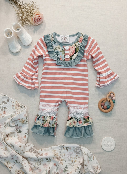 Floral and stripe romper by Small Beginnings Boutique