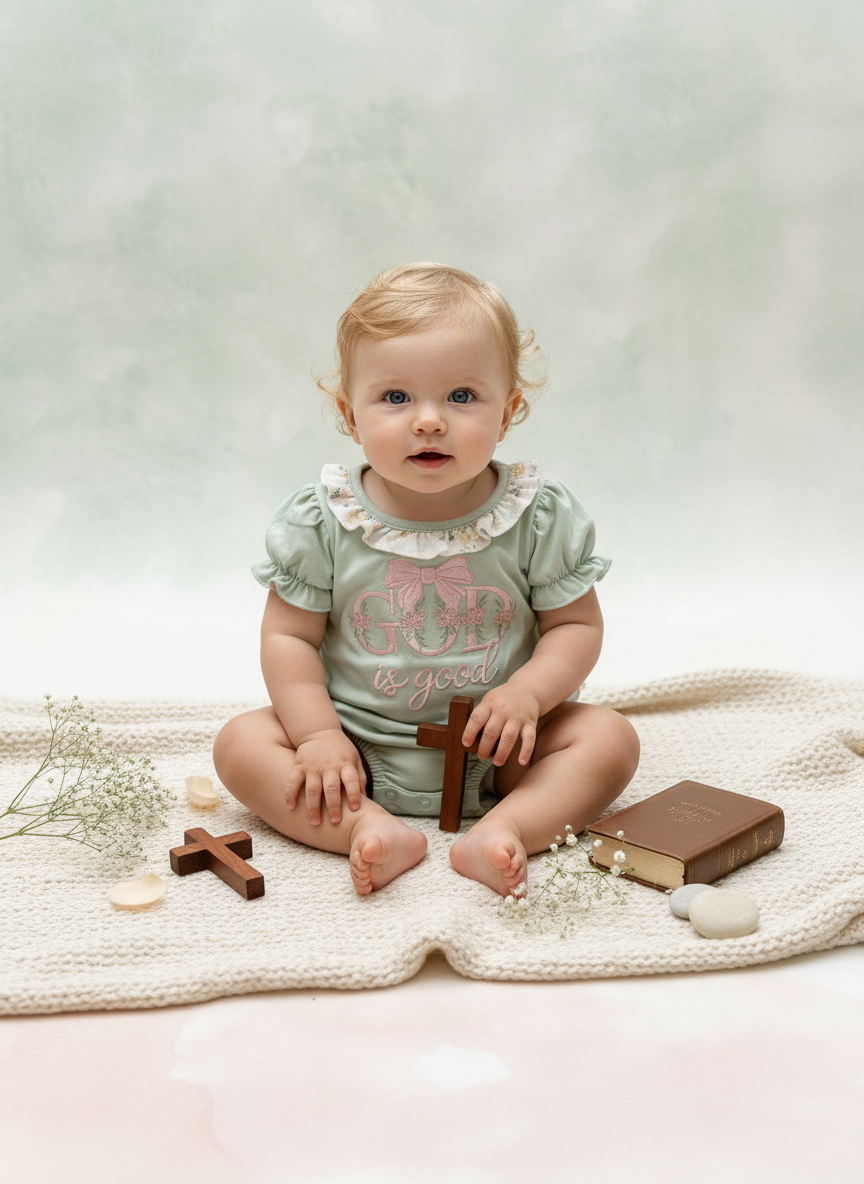 God is Good Floral Bow Bubble Romper