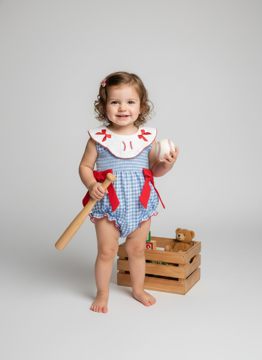 Smocked All-Star Embroidered Baseball Bubble