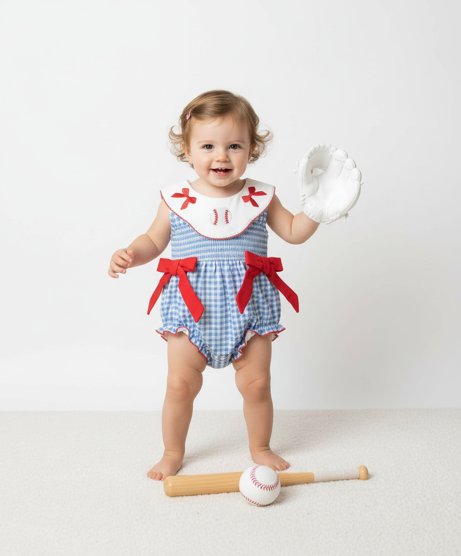 Smocked All-Star Embroidered Baseball Bubble