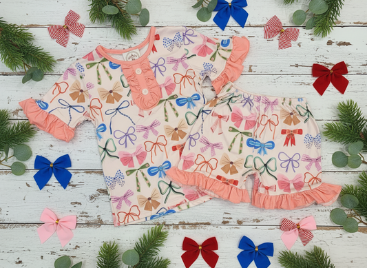 Kids Bow Pajama shorts set Small Beginnings Boutique