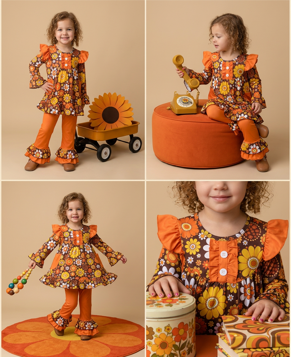 Hippie Floral Babydoll Long Sleeve Bell Bottom Outfit