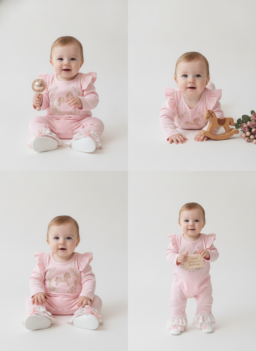 Sweet Meadow Pony Pink Floral Embroidered - Vintage Rocking Horse Romper