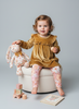 Girls Velour Babydoll Top and Floral Leggings 2-Piece Set - Golden Mustard