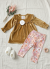 Girls Velour Babydoll Top and Floral Leggings 2-Piece Set - Golden Mustard